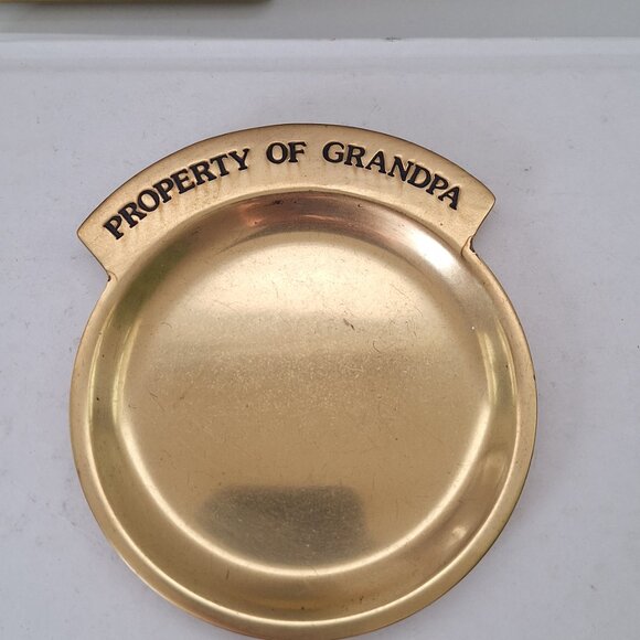 Vintage Brass Coin Dish: property of Grandpa Black Lettering - Picture 2 of 7